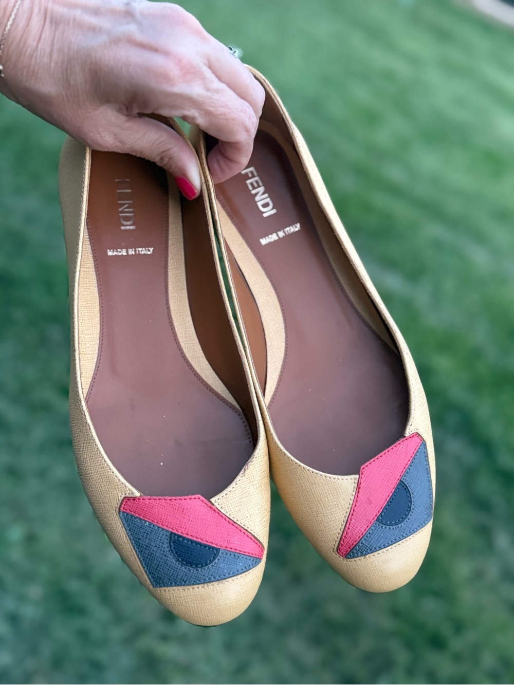 Fendi Monster Eyes Bag Bugs Ballet Flats Yellow Saffiano Leather IT 37 EU 7